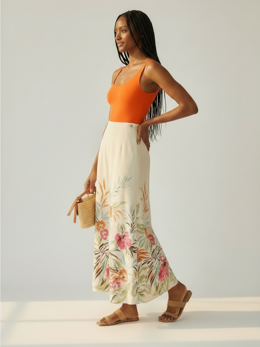 Talbots Cream Maxi Skirt with Tropical Floral Border - Picture 2 of 5